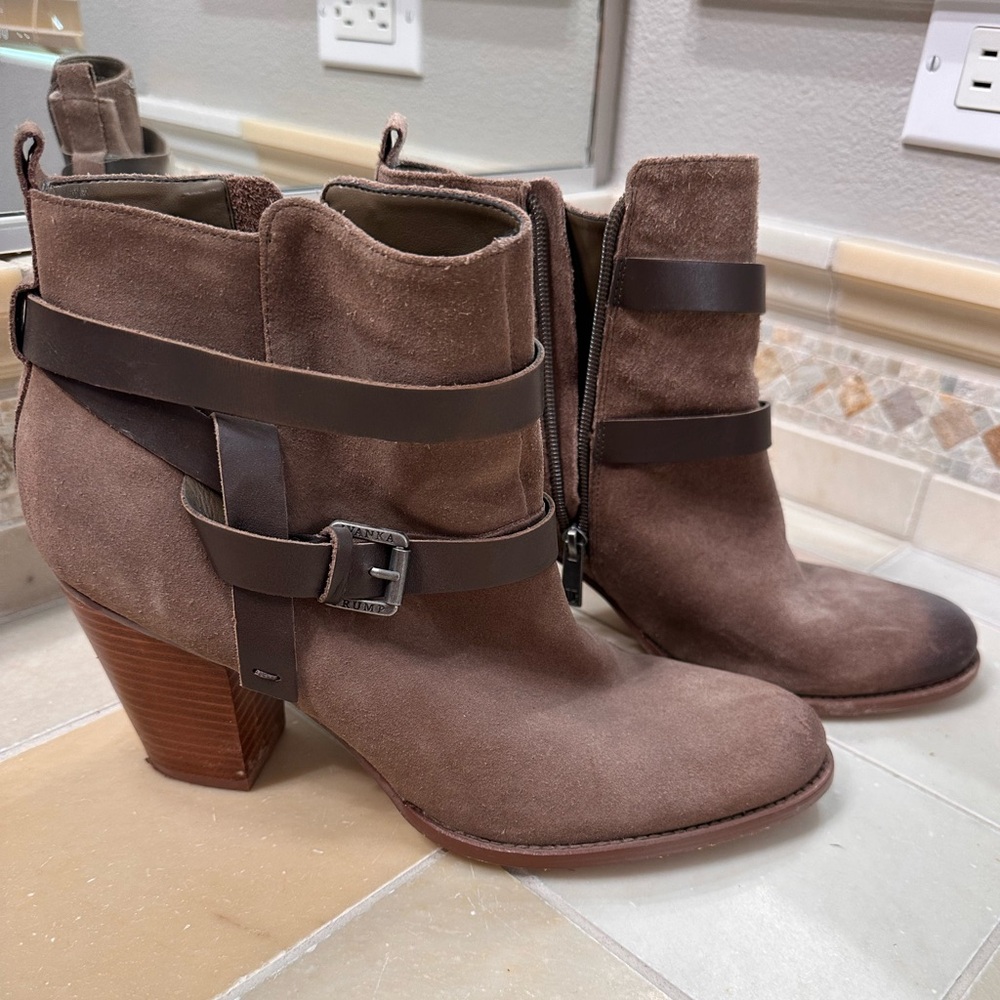 Ivanka Trump Taupe Suede Ankle Booties